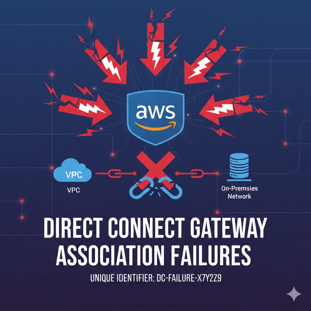 Direct Connect gateway association failures.