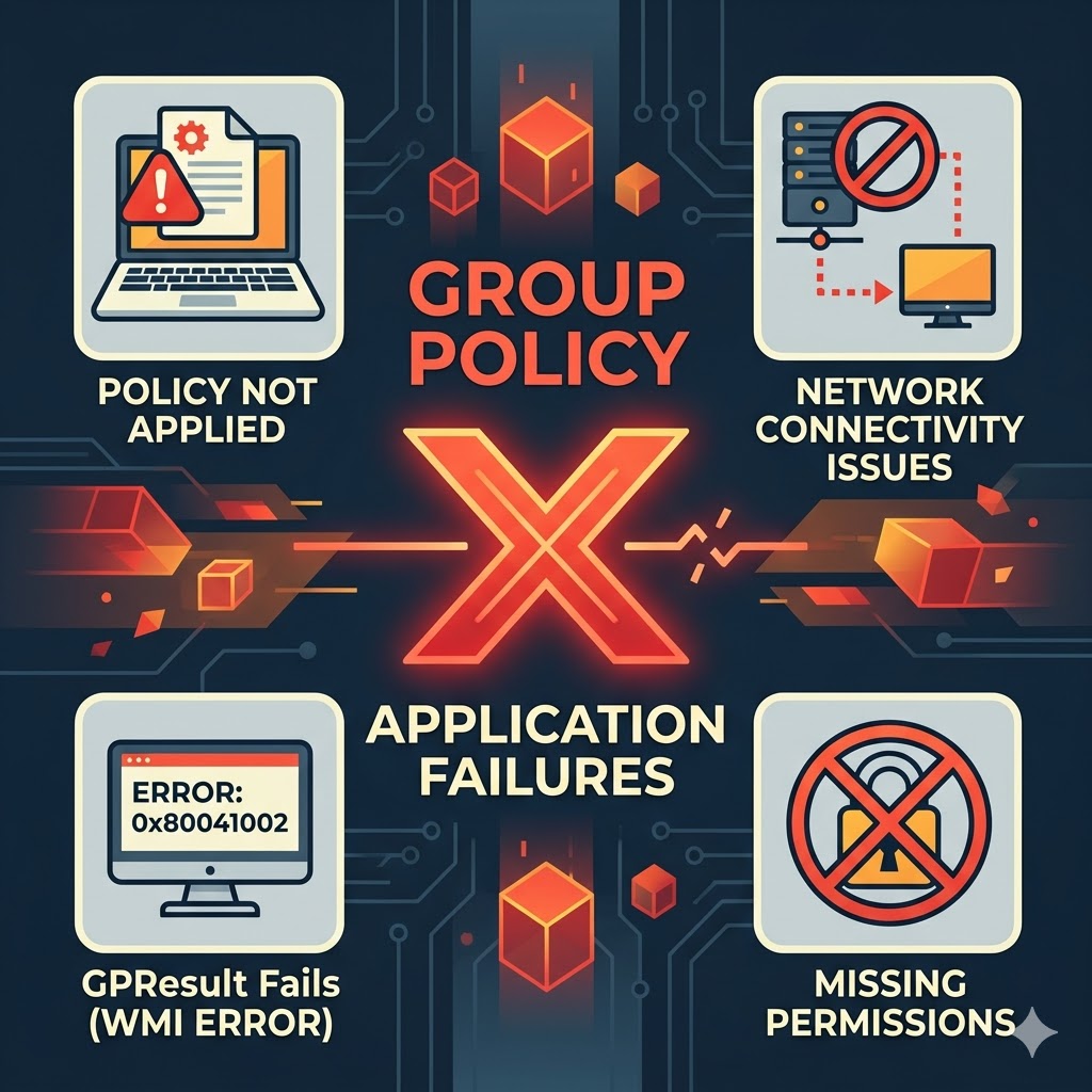 Group Policy application failures.