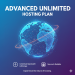 Advanced Unlimited web hosting plan banner with unlimited bandwidth, NVMe SSD storage, free SSL, and 24/7 support for Dhaka businesses.