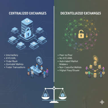 Centralized vs. decentralized exchanges.